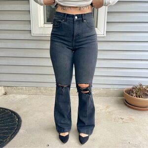 Express 90’s Boot high rise jeans, black distressed, size 8R